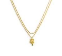 Collana doppia catena snake quadrata con serpente pendente