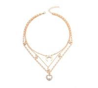 Collana dorata multistrato di cristallo brillante intarsiato a cuore intarsiato a forma di stella e luna ciondolo regolabile in lega da donna collana d'oro gioielli