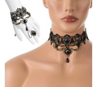 Collana e bracciale in pizzo fatti a mano, stile gotico, vintage, con collana e bracciale da vampiro, perfetto per eventi di danza di Halloween