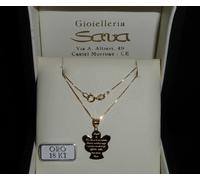 Collana e medaglia angelo con preghiera 1.5 cmx2.2 cm in oro giallo 750 18 kt