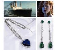 Collana E Orecchini Titanic Heart Of The Ocean Con Cristalli Blu E Verdi 18”