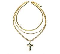 Collana elegante con pendente verde a croce di strass per donne e ragazze in acciaio inossidabile color oro in catena a collo