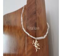 Collana Elegante con Perle Barocche e Pendente Angelo, 14K Oro Riempito regalo