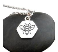 Collana esagonale a forma di ape in argento sterling 925, ciondolo ape, spirito animale totem, piccolo, semplice e delicato, portafortuna per tutti i giorni | con catena da 18 pollici | placcato