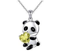 Collana europea e gioielli Pan-da a forma di cuore Cu- placcato Pan-da carino American collana colorata con zirconi collane e ciondoli Monogrammed Collane per le donne, Acciaio inossidabile, Nessuna