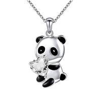 Collana europea e gioielli Pan-da a forma di cuore Cu- placcato Pan-da carino American collana colorata con zirconi collane e ciondoli Monogrammed Collane per le donne, Acciaio inossidabile, Nessuna