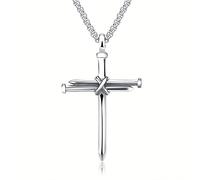 Collana europea per acciaio per collana a croce classica semplice e selvaggia in acciaio inox chiodo croce ciondolo, Misura unica, come descritto, come descritto