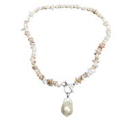 Collana fatta a mano con frammenti irregolari di conchiglie e perle di vetro barocco, collana corta a levetta, gioiello bohémien, regalo per compleanno, Natale, San Valentino, per lei in spiaggia
