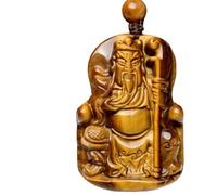 Collana, Feng Shui Amuleto Ricchezza Kwan Kung Collana Pendente Naturale Semi-Prezioso Occhio di Tigre Pietra Cristallo Gemma Attrae Ricchezza Denaro for Donne Uomini Giallo, Catena di Perline/537(Adj