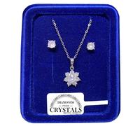 Collana Fiore Punto Luce + Orecchini pl. oro Bianco 18k con Cristalli Zirconi
