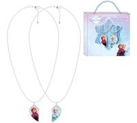 Collana Frozen con ciondolo a forma di cuore partito | Set di bigiotteria 2 pezzi per ragazze con Anna ed Elsa in confezione regalo Disney