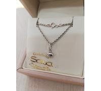 Collana fune corda e pendente ciondolo cuore bombato in oro bianco 750 18 kt