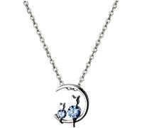 Collana Gatto per Donna Argento Double Lovely Cats on Moon Animal Crescent Moon Gioielli Regalo per Lady Lovers