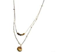 Collana Girasole di per tigra Doppio per strato Geometrica Collana | Pendente girasole unico, pietra di per tigre, per stile retro-chic, lega placcata oro, design geometrico
