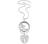Collana girevole con ciondolo a forma di ali d'angelo con scritta "My Heart Joy" e scritta "Famous Poet