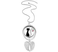 Collana girevole con ciondolo a forma di cuore e gatto seduto con ali d'angelo