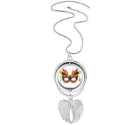 Collana girevole con ciondolo a forma di testa di piuma, con ali d'angelo e scritta "Happy Carnival of