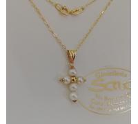 Collana Girocollo 45 cm e Ciondolo Croce Double Face in Oro Giallo 750 18 kt