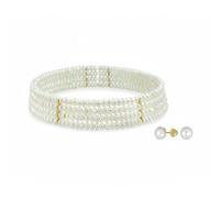 Collana Girocollo A 4 File Larga Con Perle Coltivate D'Acqua Dolce E Accenti Placcati In Oro & Set Di Gioielli Con Orecchini A Perno In Vera Perla D'Oro 10K Per Donne Sposa Ballo Di Fine Anno