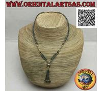 Collana girocollo a due fili di giada grezza multicolor e argento 925 ‰ infilati