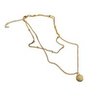 Collana Girocollo a Strati con Ciondolo a Disco a Tutto Tondo Semplice con Catena a clavicola a Doppio Strato con Perle Rotonde - Oro Lovely And Attractive