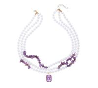 Collana girocollo a strati con perle finte da donna, ciondolo di cristallo viola, gioielli bohémien per tutti i giorni e occasioni speciali