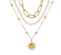 Collana girocollo a strati Dainty, Collana con ciondolo placcato oro 18K Collana con disco a barre multistrato regolabile girocollo girocollo da donna