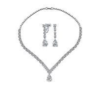 Collana girocollo a V con collare a goccia in stile vintage Art Deco con foglia e zirconi cubici AAA CZ e orecchini a clip pendenti a lampadario set di gioielli da sposa per donne matrimonio ballo di