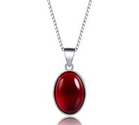 Collana girocollo, Catena con pendente, Collana in argento S925 Collana di gioielli for donne Ciondolo ovale in cristallo rosso for anniversario di matrimonio, festa, promessa, regalo di gioielli