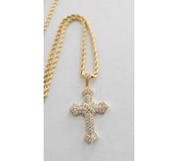 Collana girocollo catena funetta croce geoler acciaio placcata oro