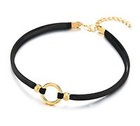 Collana Girocollo Choker Nero da Donna, Ciondolo, Colore Oro Aperto Cerchio Charm e Perlina Pendente