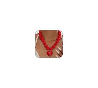 Collana girocollo con ciondolo a forma di cuore in cristallo rosso, Y2k, grosso gotico, con perle nere e grandi cuori in acrilico e perline, accessori per gioielli da donna, Large, Zinco, Nessuna