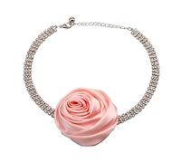 Collana girocollo con fiori di rosa e strass catena per il collo temperamento gioielli catena clavicola dolce fresca rosa retrò vintage floreale dichiarazione, Misura unica, come descritto, come