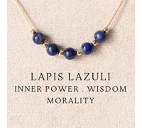 Collana girocollo con perle rotonde in lapislazzuli naturale, design minimalista con perle rotonde, stile elegante e di nicchia per il pendolarismo, ciondolo curvo in frammento di pietra naturale, sim