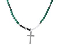 Collana Girocollo Con Perline Da Uomo Ot Clasp, Collana Con Ciondolo A Croce Per Donna, Uomo, Malachite/Pietra Mappa/Sodalite/Occhio Di Tigre, Rosario, Gioielli Religiosi, Regali In Malachite