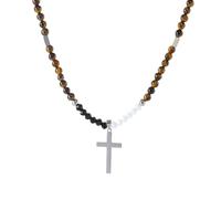 Collana Girocollo Con Perline Da Uomo Ot Clasp, Collana Con Ciondolo A Croce Per Donna, Uomo, Malachite/Pietra Mappa/Sodalite/Occhio Di Tigre, Rosario, Gioielli Religiosi, Regali, Pietra Occhio Di T