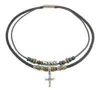 Collana girocollo con perline in pelle di canapa antica tribù, 38 cm e Lega, colore: Nero , cod. SN2