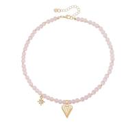 Collana girocollo con perline rosa da donna, ciondolo a forma di cuore e stella, delicata catena regolabile in stile quarzo rosa, gioielli delicati per tutti i giorni