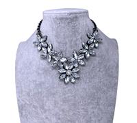 Collana Girocollo Cristalli Fiori Perla Donna Brillante Elegante Classic Argento