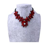 Collana Girocollo Cristalli Fiori Perla Donna Brillante Elegante Classico Rosso