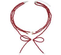 Collana girocollo da donna con perline rosse e fiocco, stile bohémien, con accenti di perle, gioielli delicati per tutti i giorni e come regalo