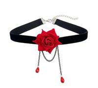 Collana girocollo da donna, elegante e retrò, con rosa, in pizzo nero, stile gotico, ideale come regalo di Natale Red