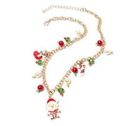 Collana girocollo di Babbo Natale di Natale per le donne - Charms placcati in oro Stivale Candy Cane Perle d'imitazione Rosso Verde Bianco Carino Ornamento Catena regolabile Pendente Collane Gioielli