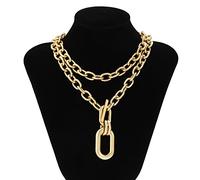 Collana Girocollo Donna Catena a Strati Hiphop con Collana con Ciondolo Grande per Donna Collana con Catena a Collo Spesso Color Argento Color Oro Moda Regalo di Compleanno per Moglie Ragazza