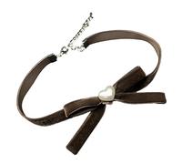 Collana girocollo fatta a mano con fiocco e perle a forma di cuore, lunghezza regolabile, alla moda, in velluto, da donna