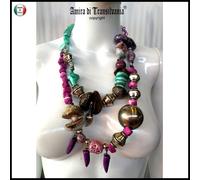 collana girocollo gioiello legno naturale ethnic design pietre metallo perle oro