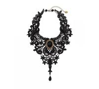 Collana girocollo gotica - Ciondolo vintage in pizzo nero e perline - Gioiello steampunk for donna, accessorio di moda gotico vittoriano (regolabile 30-35 cm)