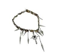 Collana girocollo gotica leopardata - Punk Spike & Cross Charms collare regolabile, gioielli alla moda per le donne