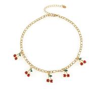 Collana girocollo in acciaio al titanio da donna, Ciondolo in pietra di ciliegio alla moda con ciondoli in strass blu perla smeraldo, Gioielli alla moda per il ballo di fine anno in stile europeo