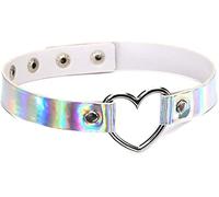 Collana girocollo in pelle regolabile con cuore luminoso e scritta "Love", stile punk, stile gotico, morbido, per donne